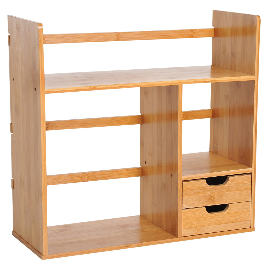 Bamboo Desktop Bookshelf Organiser with 2 Drawers