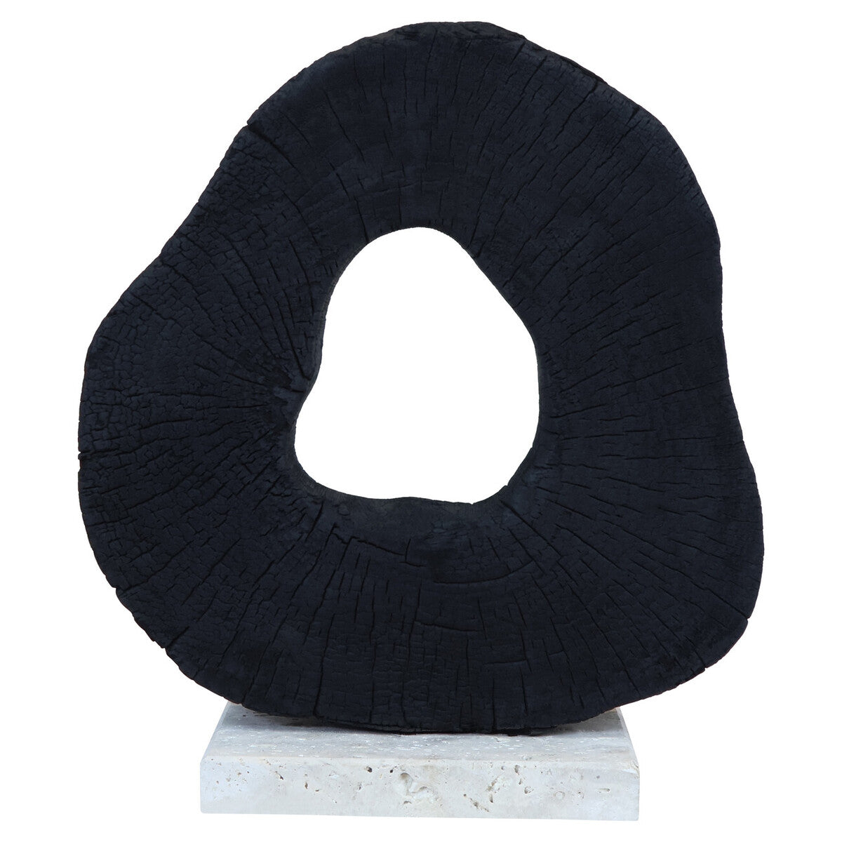 Black Mango Wood Sculpture with Travertine Base
