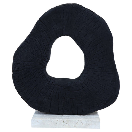 Black Mango Wood Sculpture with Travertine Base