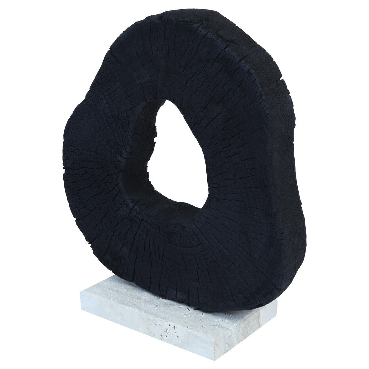 Black Mango Wood Sculpture with Travertine Base