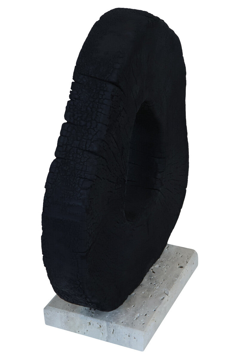 Black Mango Wood Sculpture with Travertine Base