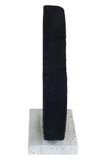 Black Mango Wood Sculpture with Travertine Base
