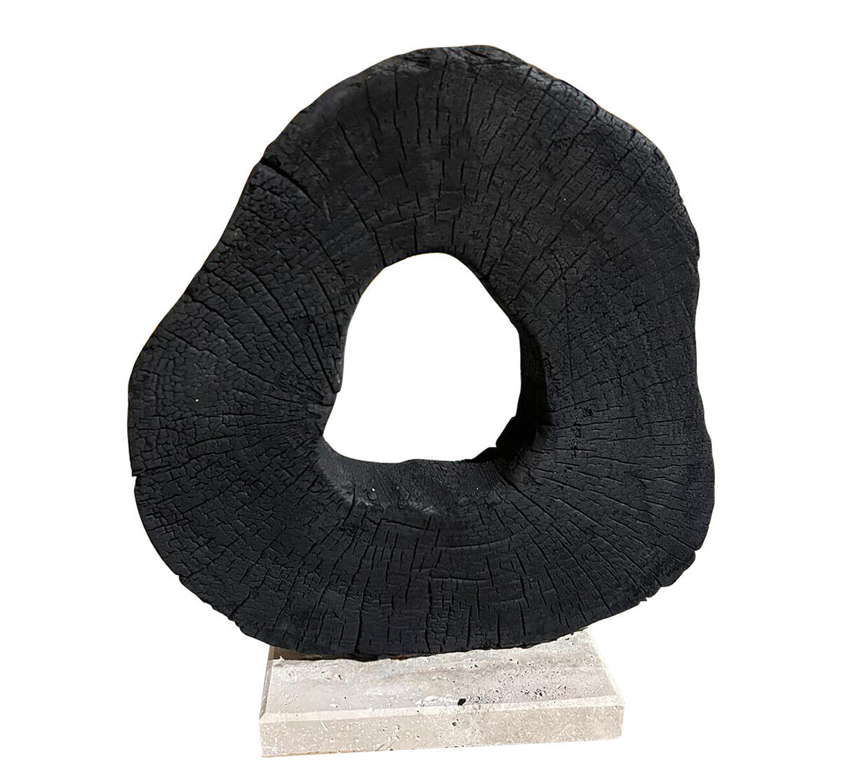 Black Mango Wood Sculpture with Travertine Base