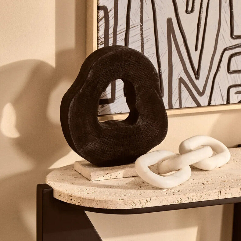 Black Mango Wood Sculpture with Travertine Base