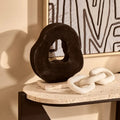 Black Mango Wood Sculpture with Travertine Base