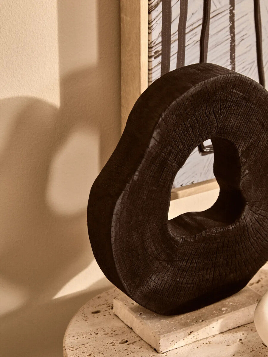 Black Mango Wood Sculpture with Travertine Base