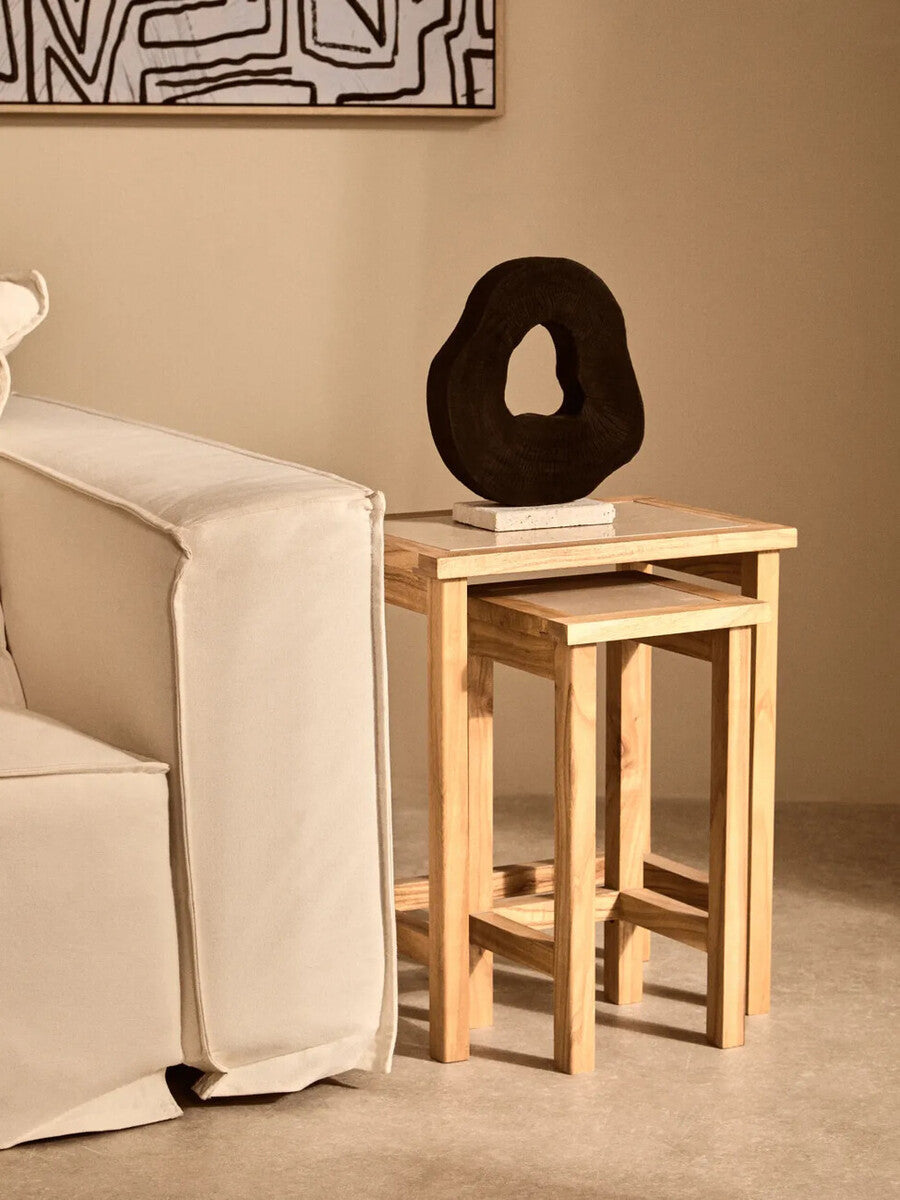 Black Mango Wood Sculpture with Travertine Base