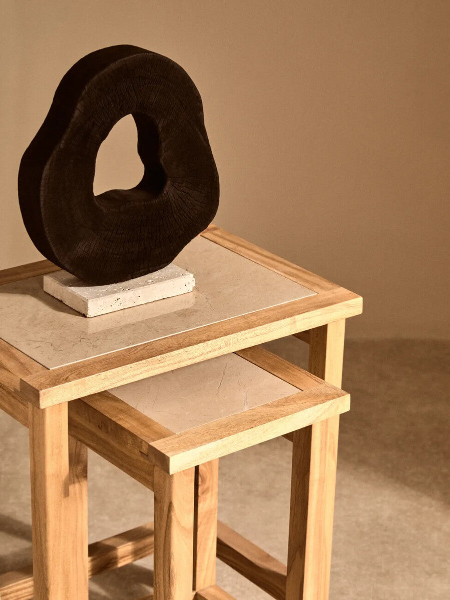 Black Mango Wood Sculpture with Travertine Base