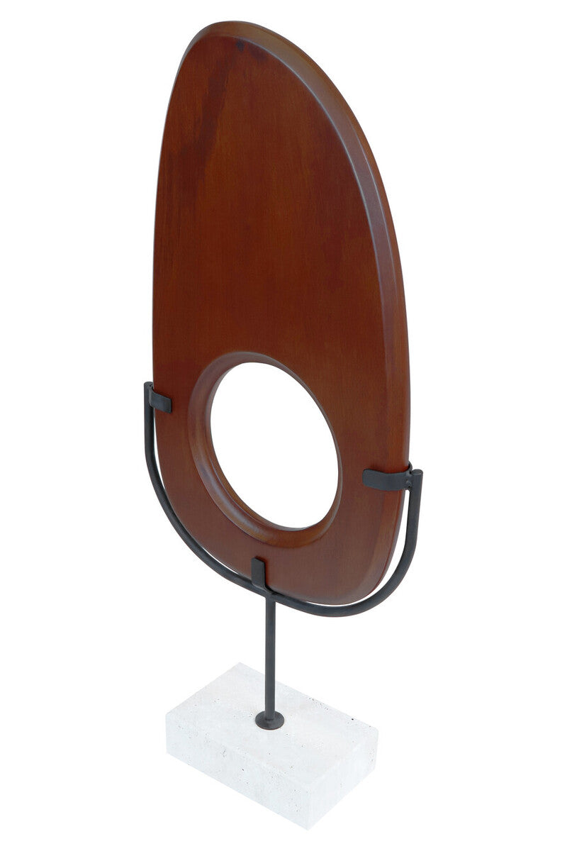 Natural Wood Vertical Sculpture with Travertine Base