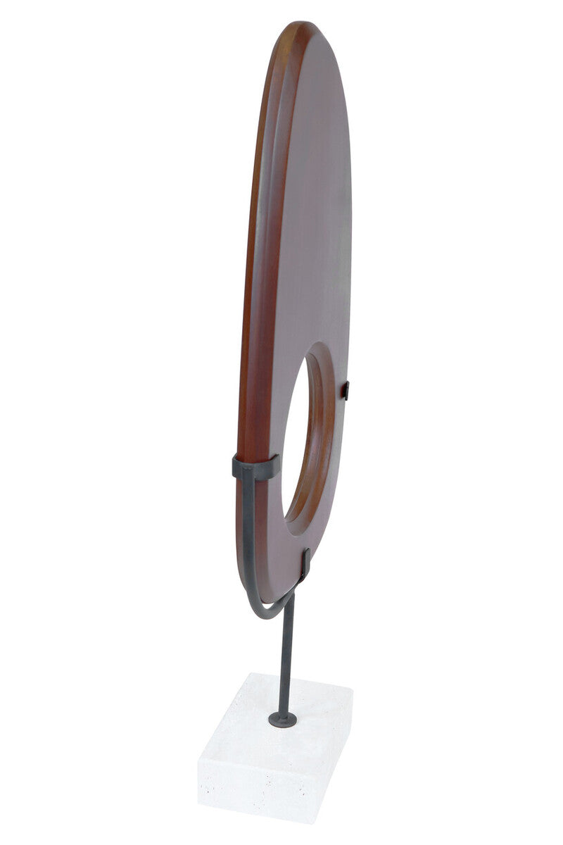 Natural Wood Vertical Sculpture with Travertine Base