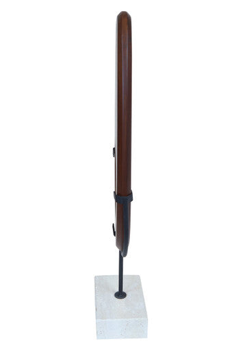 Natural Wood Vertical Sculpture with Travertine Base