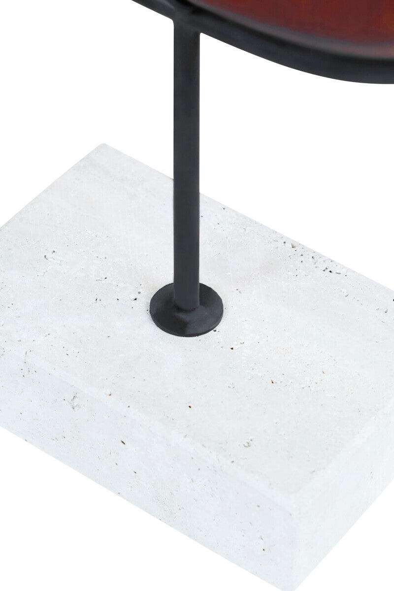 Natural Wood Vertical Sculpture with Travertine Base