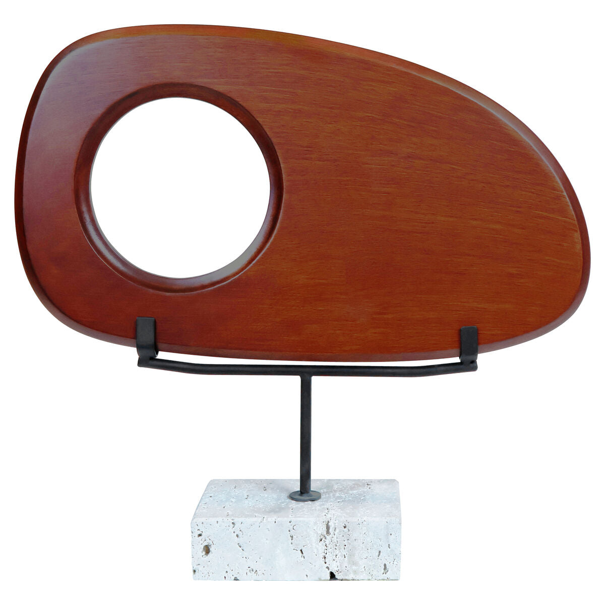Natural Wood Horizontal Sculpture with Travertine Base