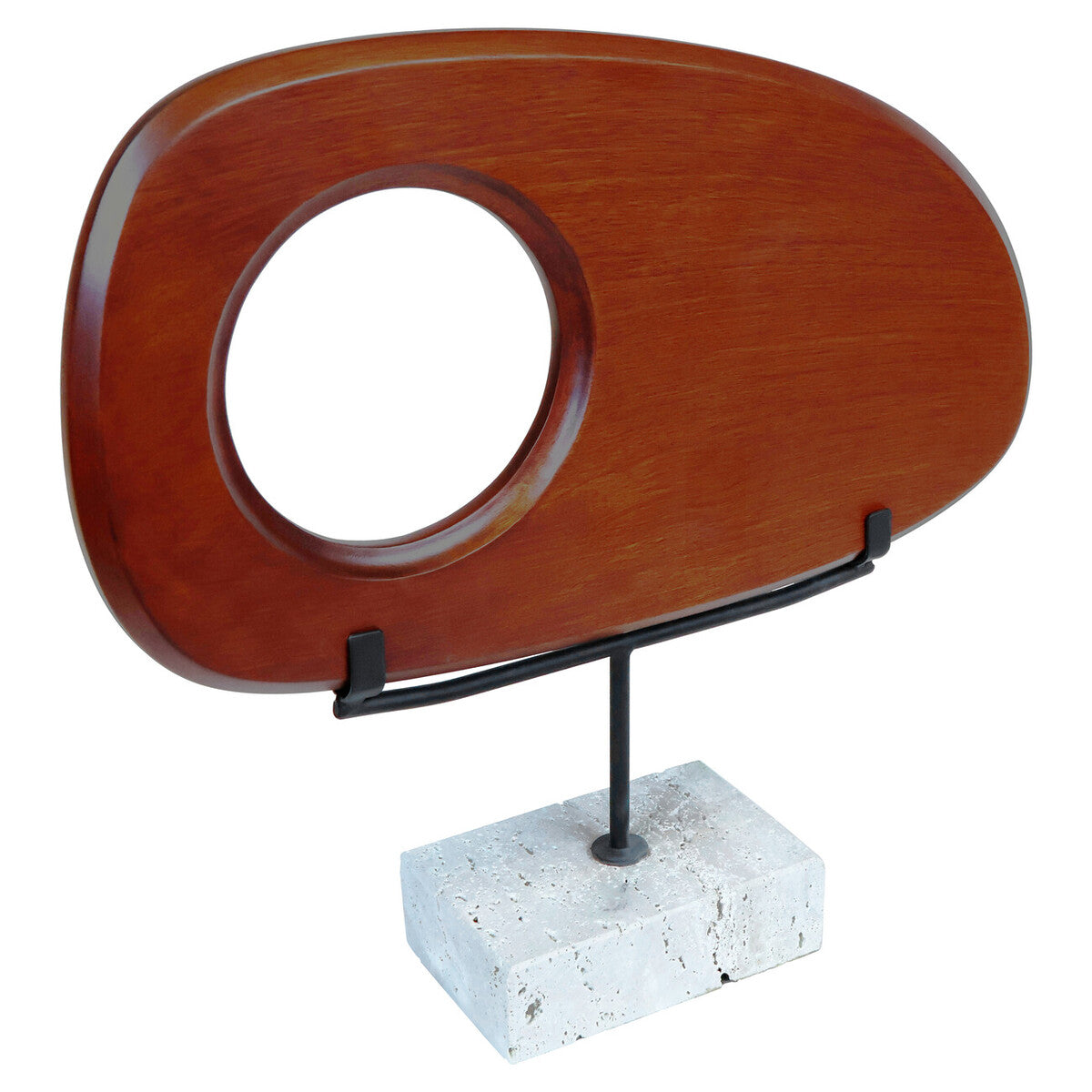 Natural Wood Horizontal Sculpture with Travertine Base