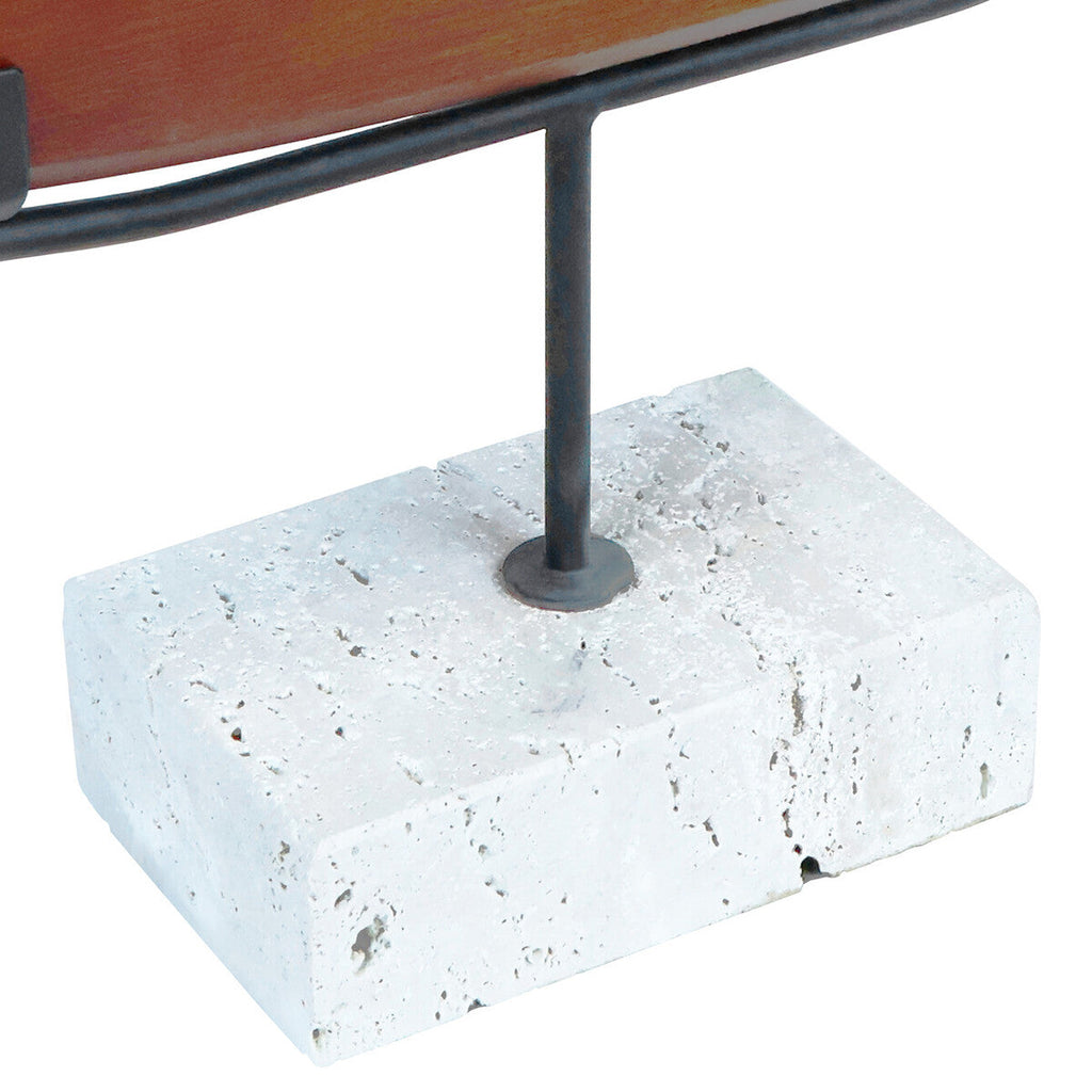 Natural Wood Horizontal Sculpture with Travertine Base