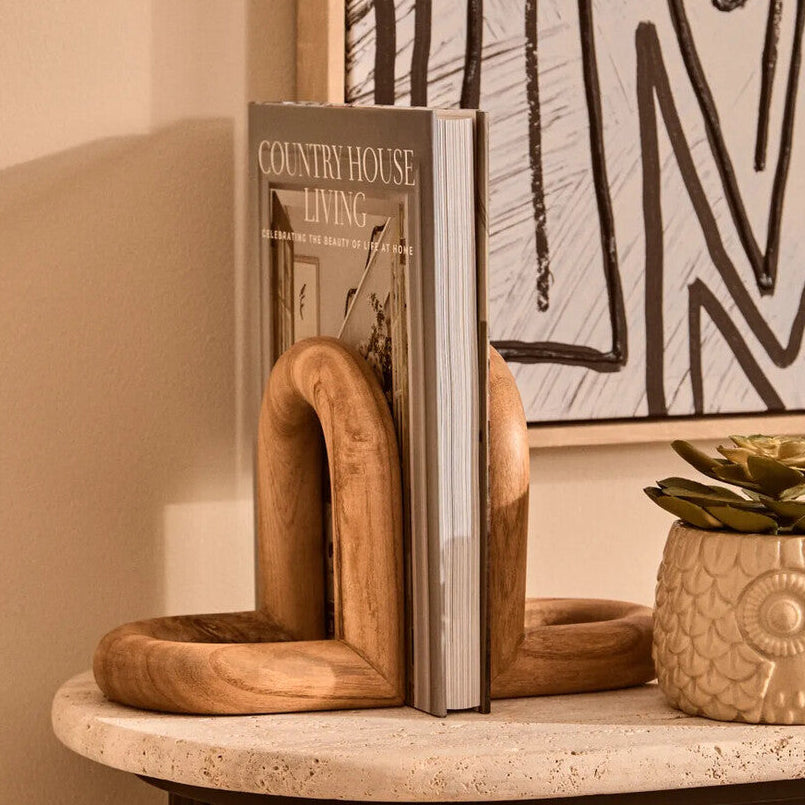 Natural Wood Set of 2 Bookends
