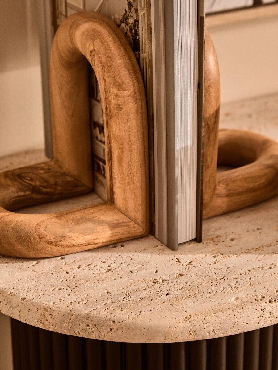 Natural Wood Set of 2 Bookends