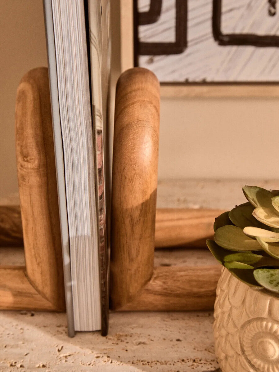 Natural Wood Set of 2 Bookends