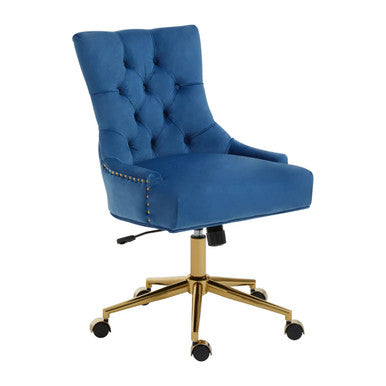 Blue Velvet and Gold Base Home Office Chair