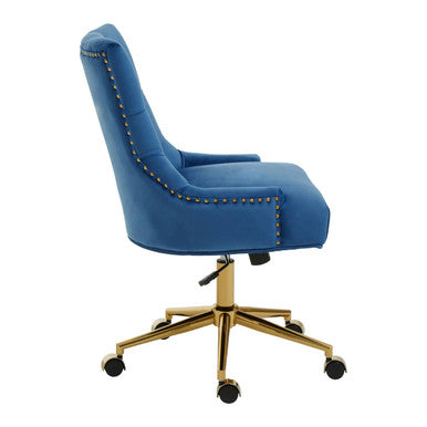 Blue Velvet and Gold Base Home Office Chair