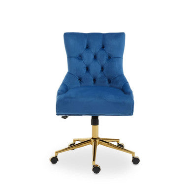 Blue Velvet and Gold Base Home Office Chair