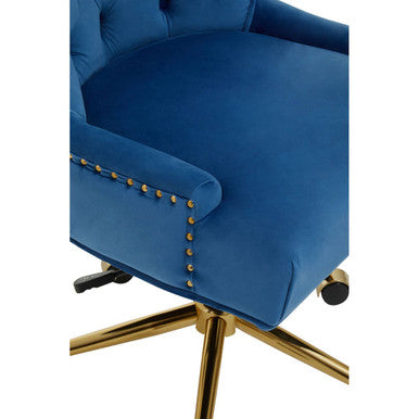Blue Velvet and Gold Base Home Office Chair