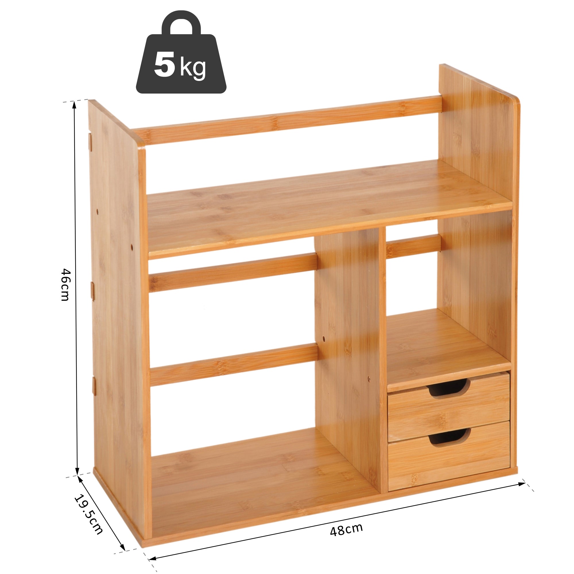 Bamboo Desktop Bookshelf Organiser with 2 Drawers