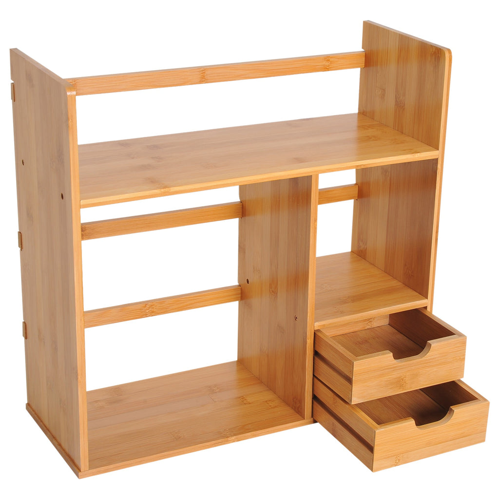 Bamboo Desktop Bookshelf Organiser with 2 Drawers