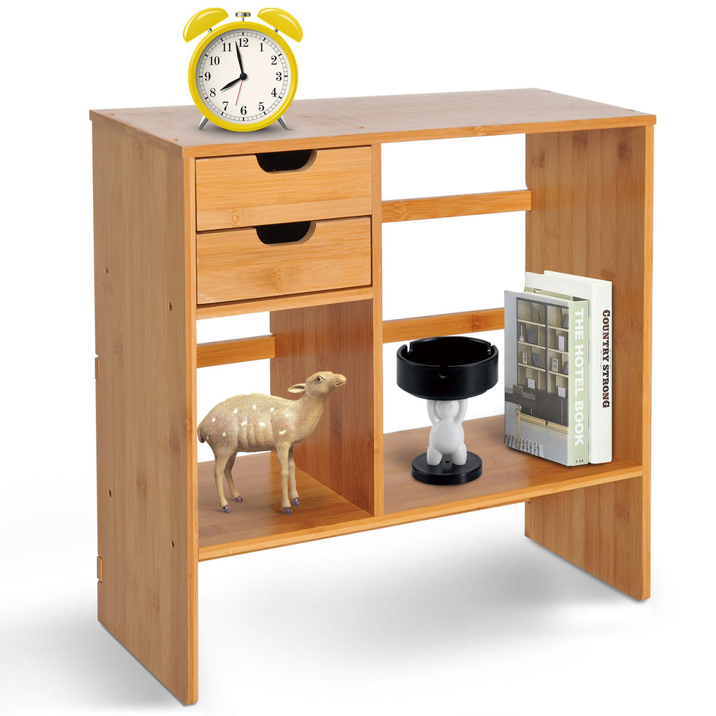 Bamboo Desktop Bookshelf Organiser with 2 Drawers