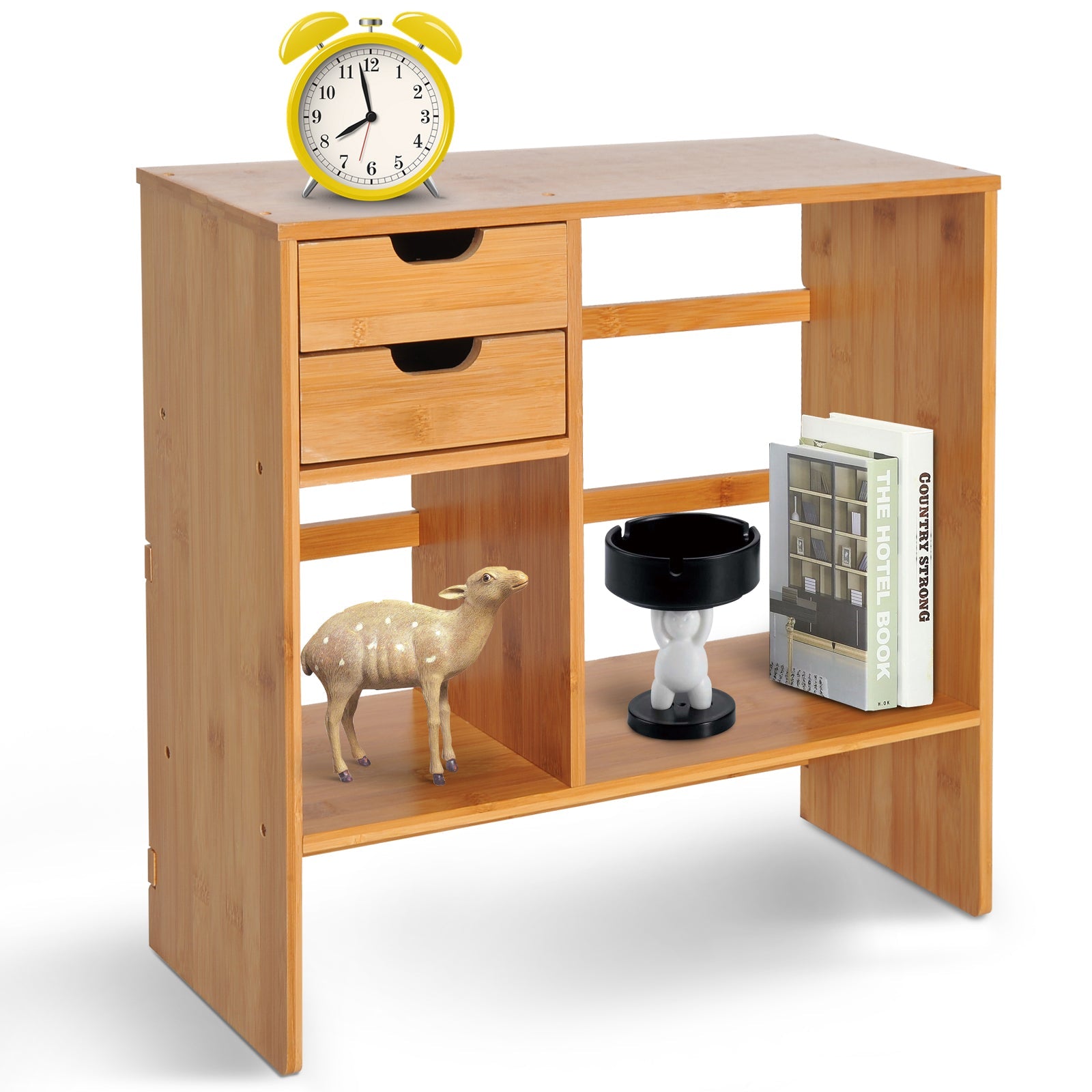 Bamboo Desktop Bookshelf Organiser with 2 Drawers