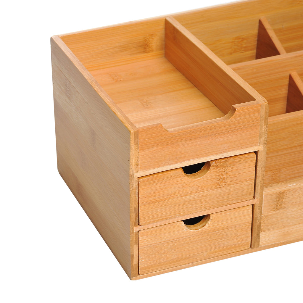 Bamboo Desk Organiser with 7 Storage Compartments & 2 Drawers