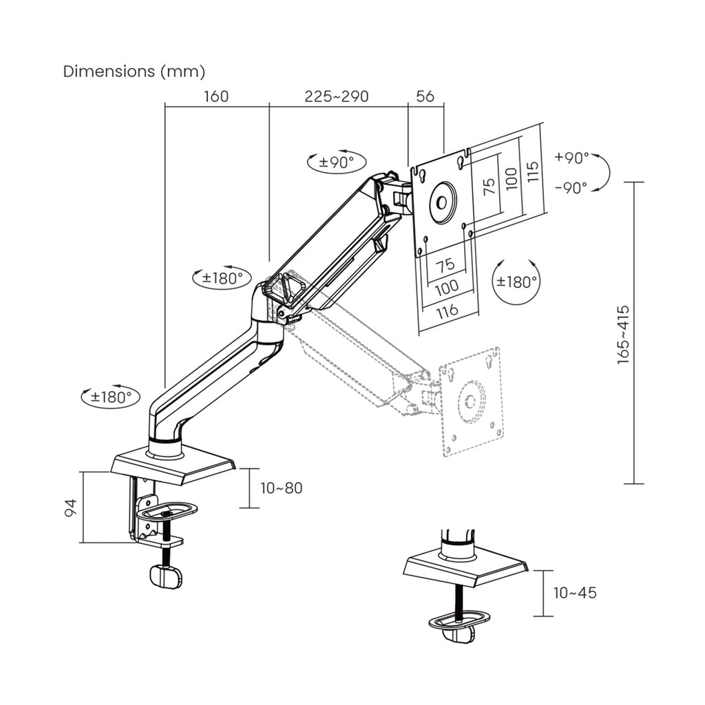 Gas Spring Swing Arm Monitor Mount (17"-32")