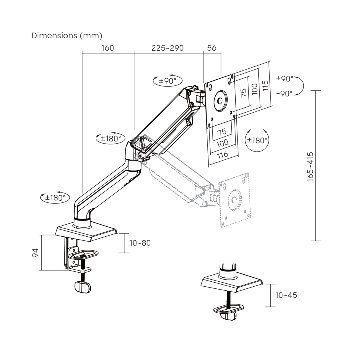 Gas Spring Swing Arm Monitor Mount (17"-32")