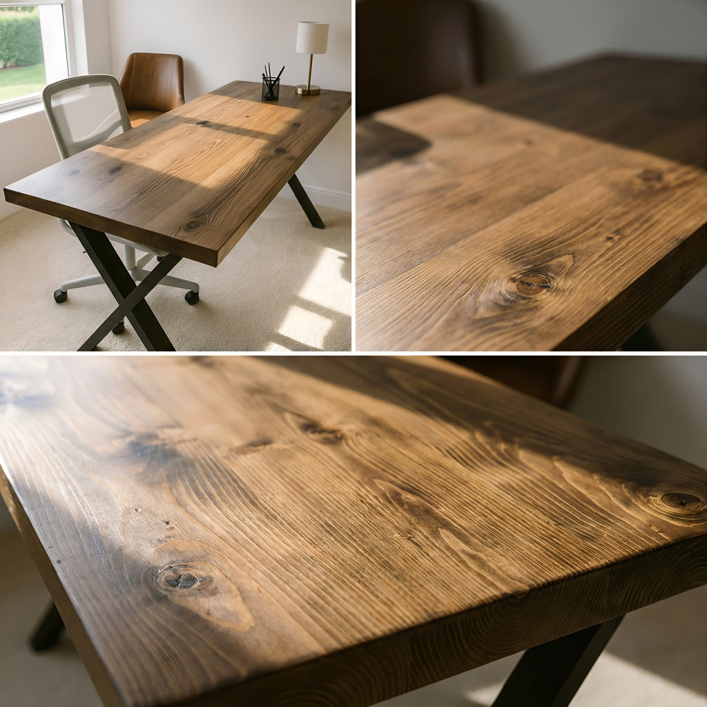 Oak Desk with X Cross Metal Legs - Various Finishes