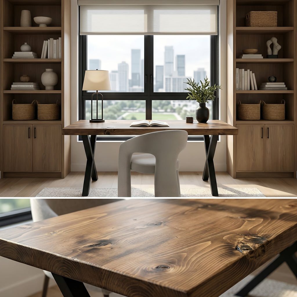 Oak Desk with X Cross Metal Legs - Various Finishes