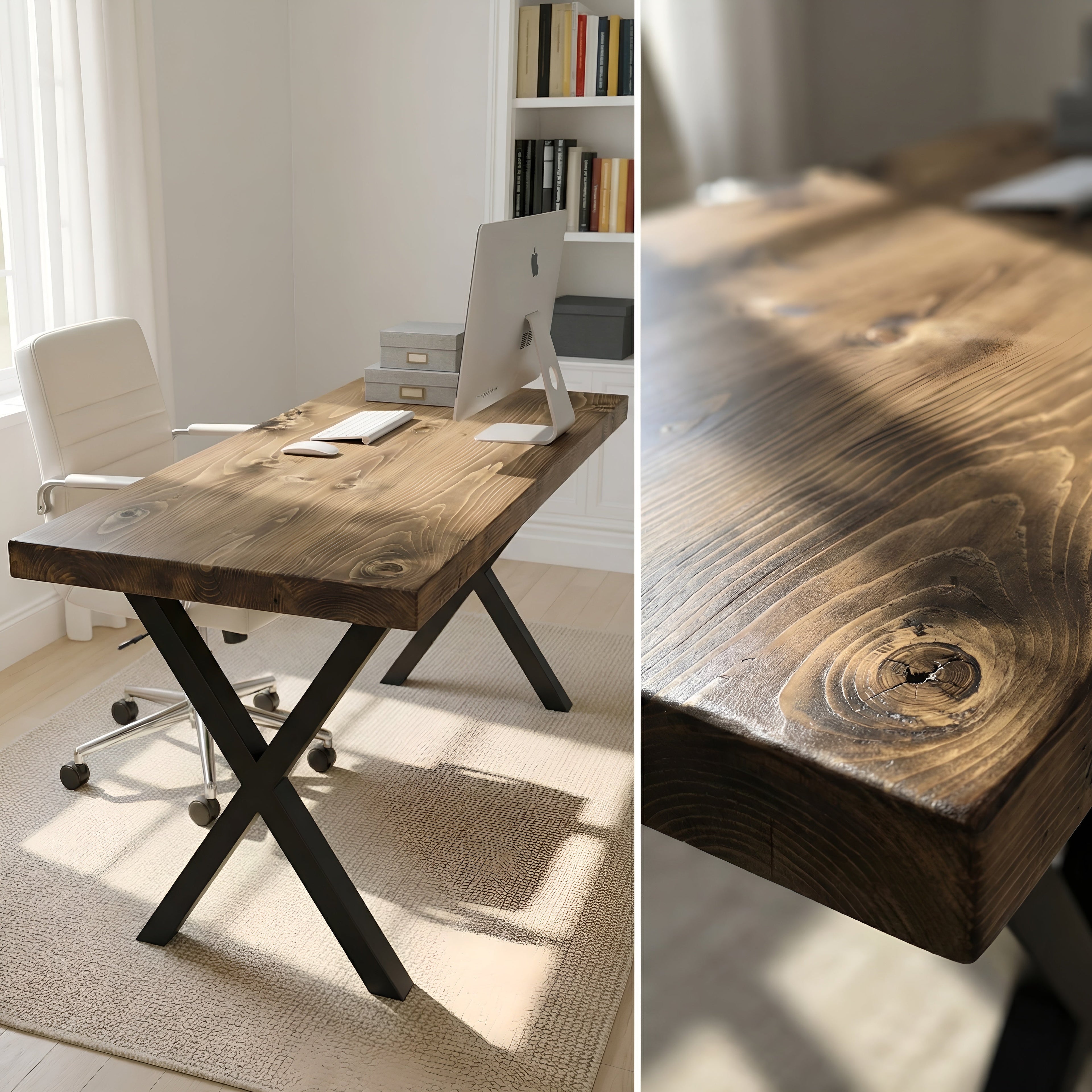 Oak Desk with X Cross Metal Legs - Various Finishes