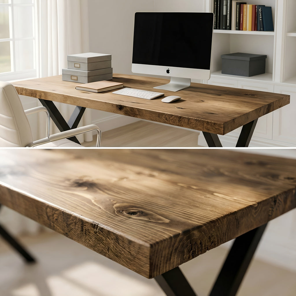Oak Desk with X Cross Metal Legs - Various Finishes