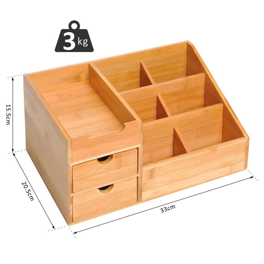 Bamboo Desk Organiser with 7 Storage Compartments & 2 Drawers