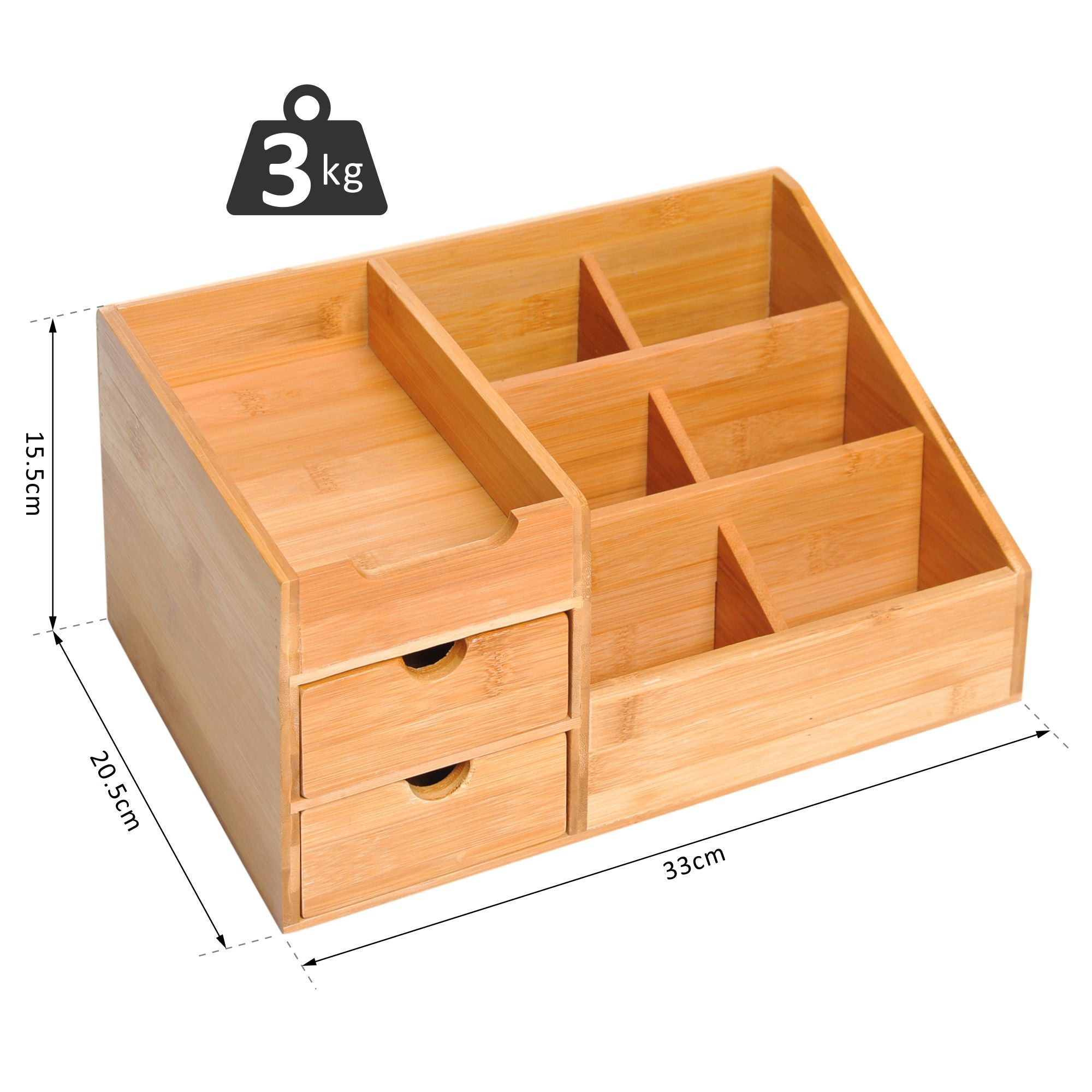 Bamboo Desk Organiser with 7 Storage Compartments & 2 Drawers