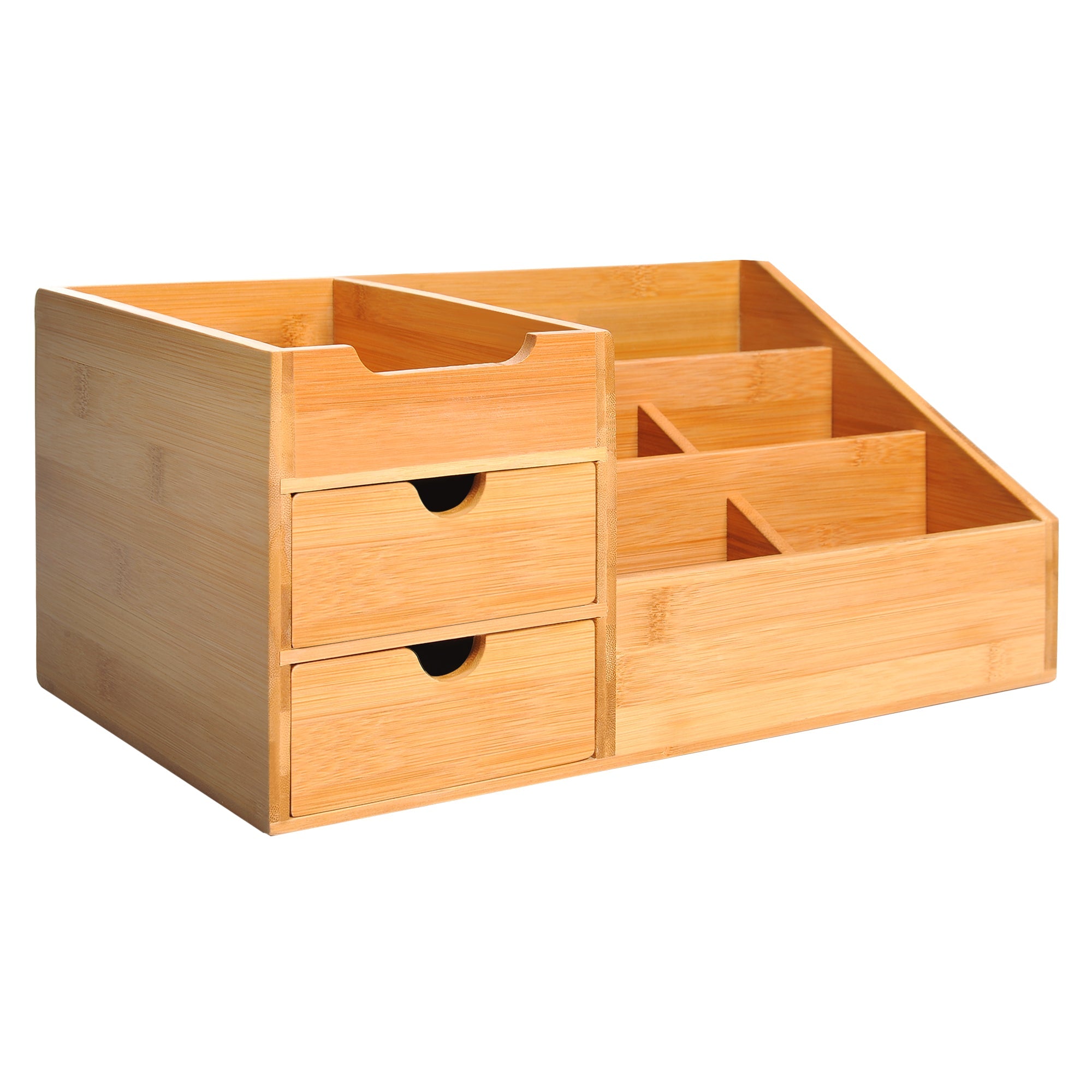 Bamboo Desk Organiser with 7 Storage Compartments & 2 Drawers