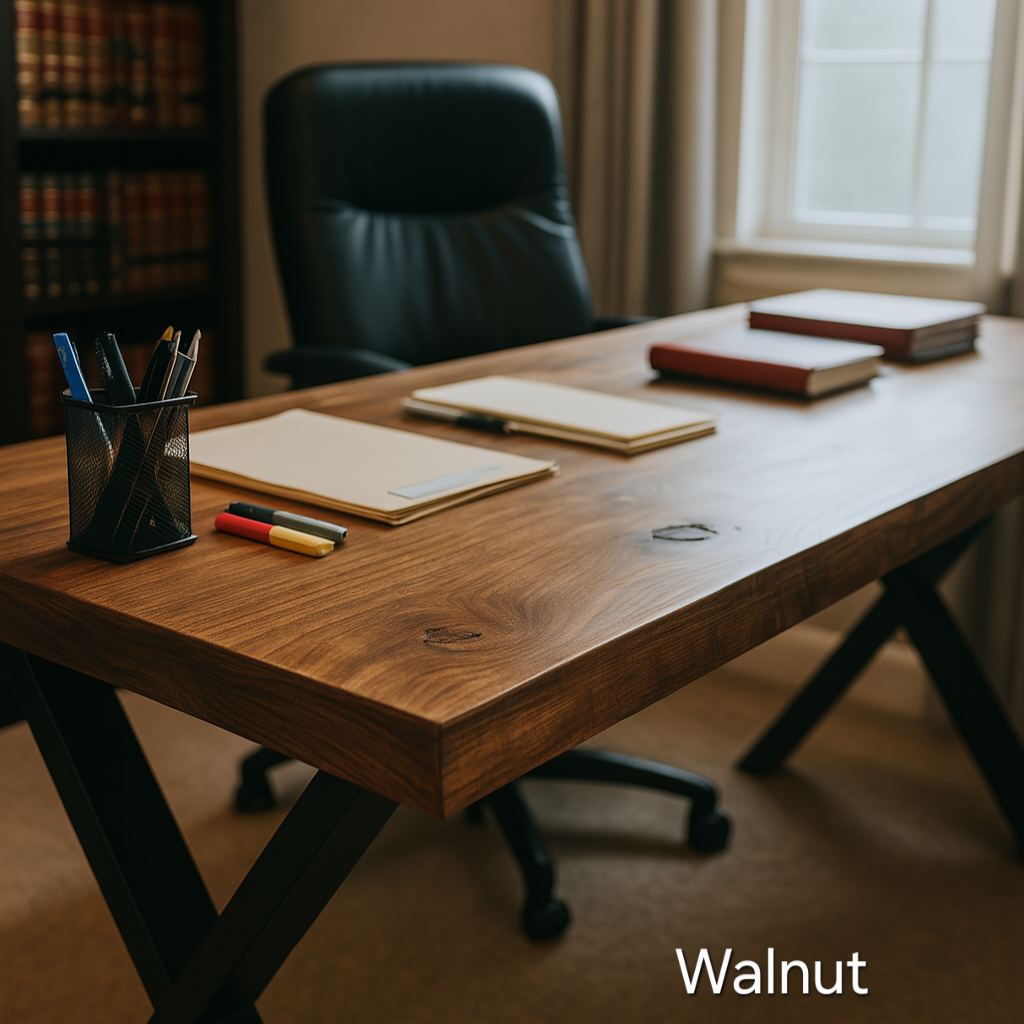 Oak Desk with X Cross Metal Legs - Various Finishes