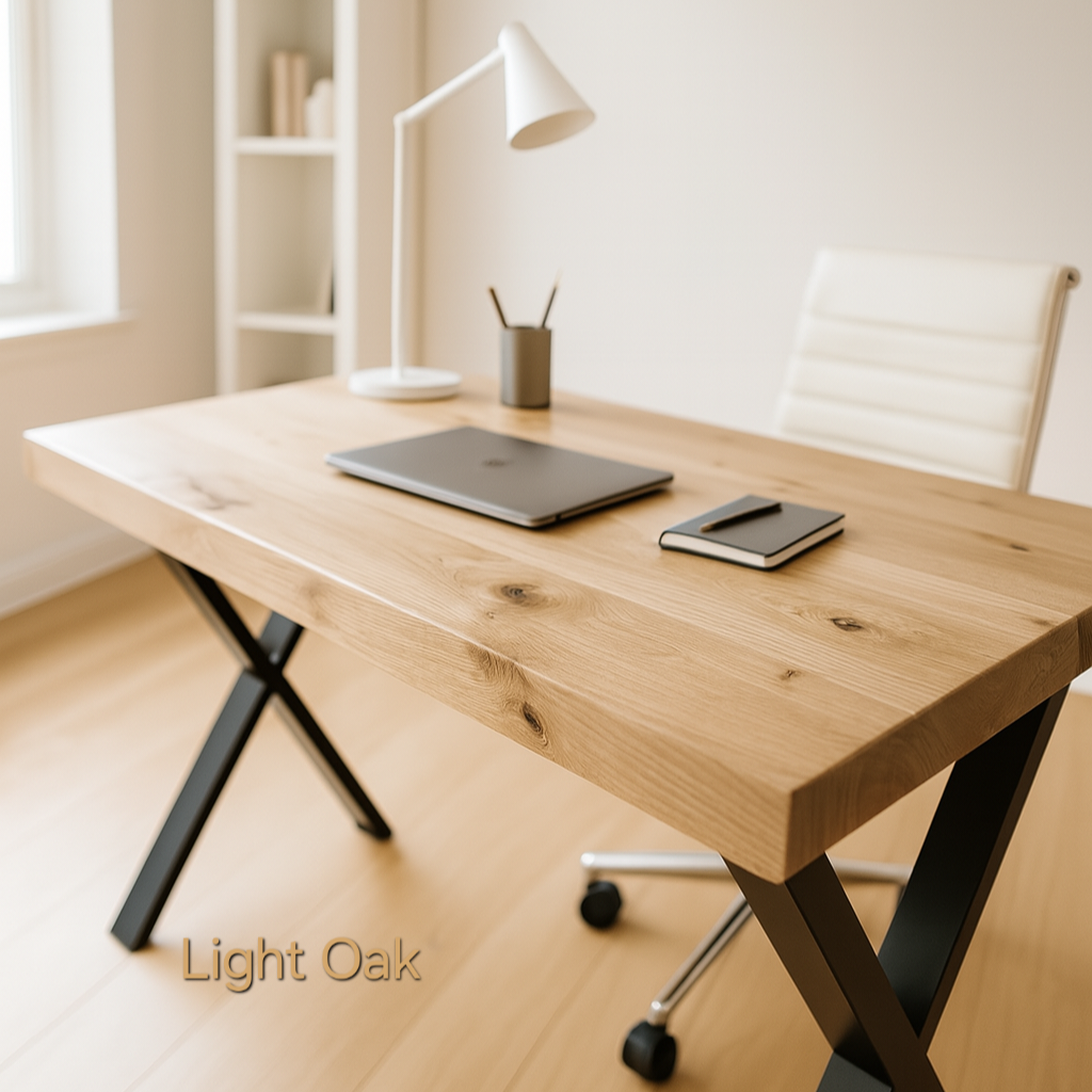 Oak Desk with X Cross Metal Legs - Various Finishes