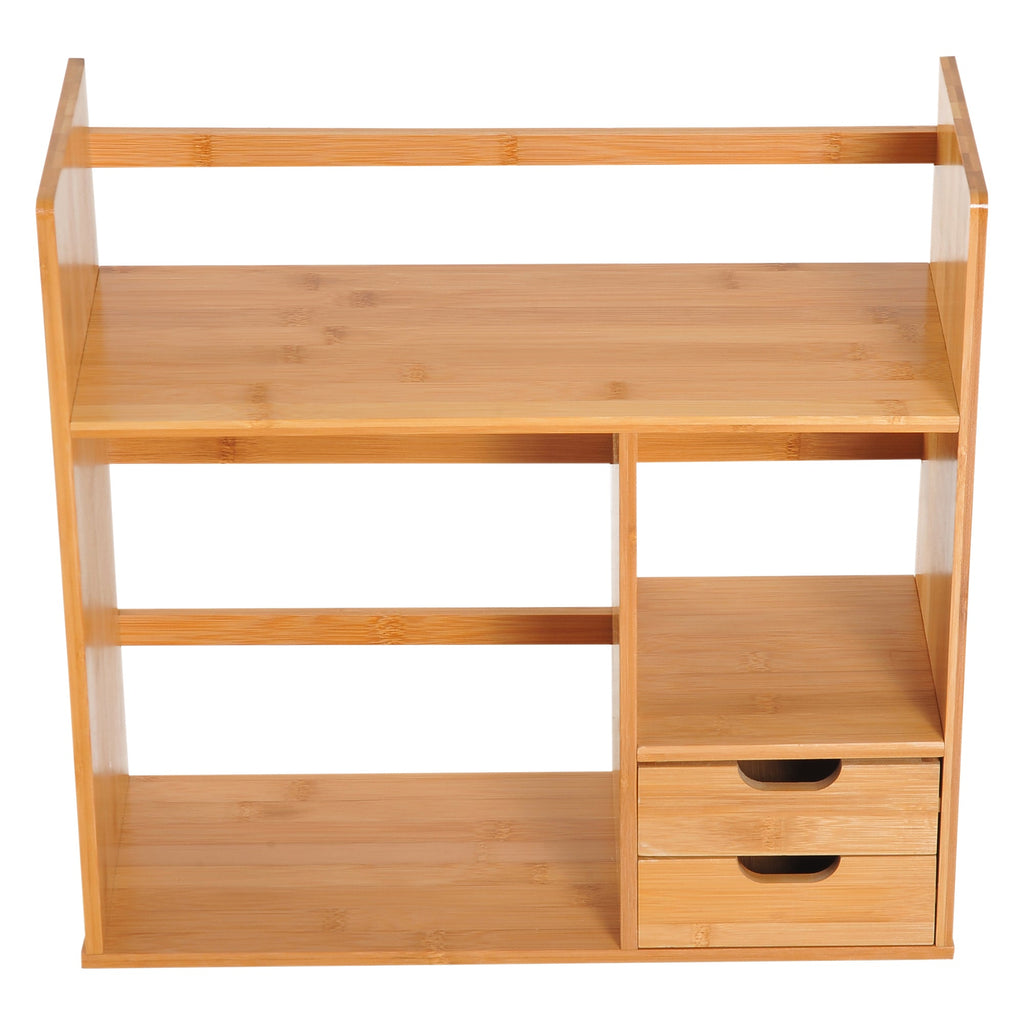 Bamboo Desktop Bookshelf Organiser with 2 Drawers