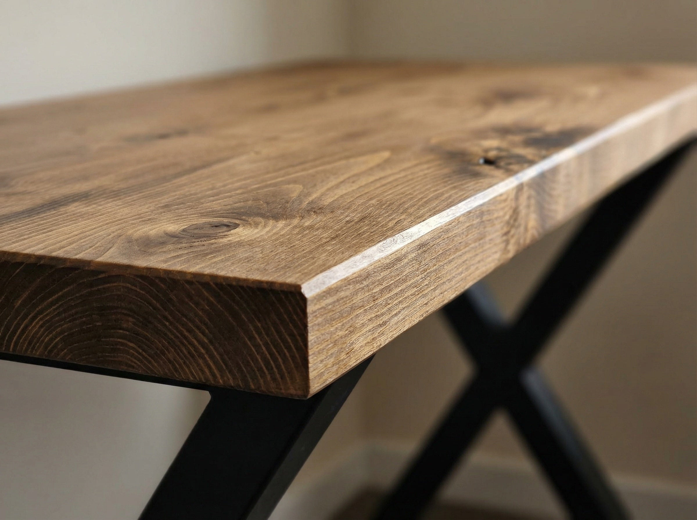 Oak Desk with X Cross Metal Legs - Various Finishes