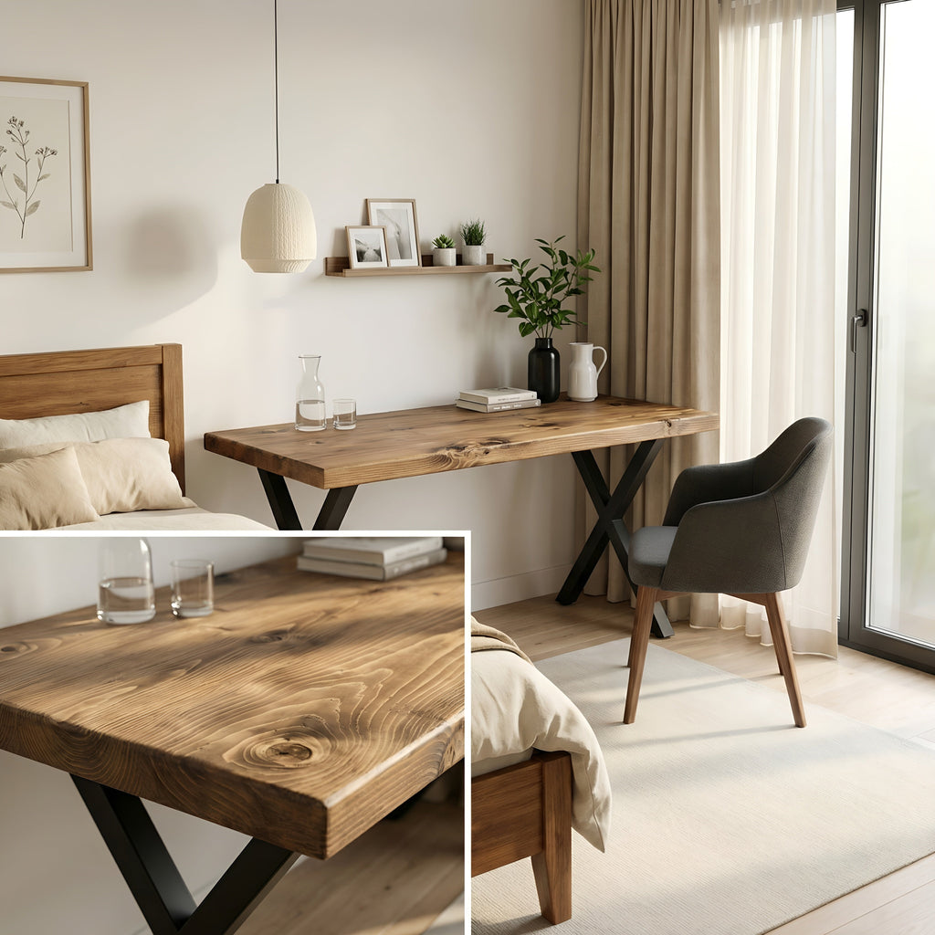 Oak Desk with X Cross Metal Legs - Various Finishes