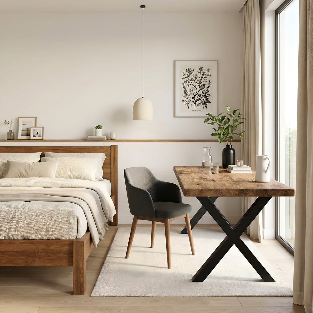 Oak Desk with X Cross Metal Legs - Various Finishes