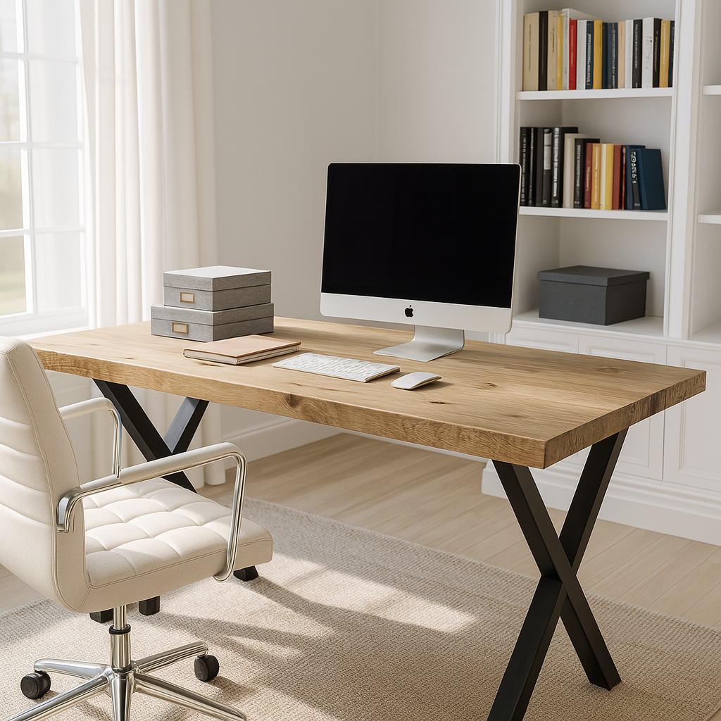 Oak Desk with X Cross Metal Legs - Various Finishes