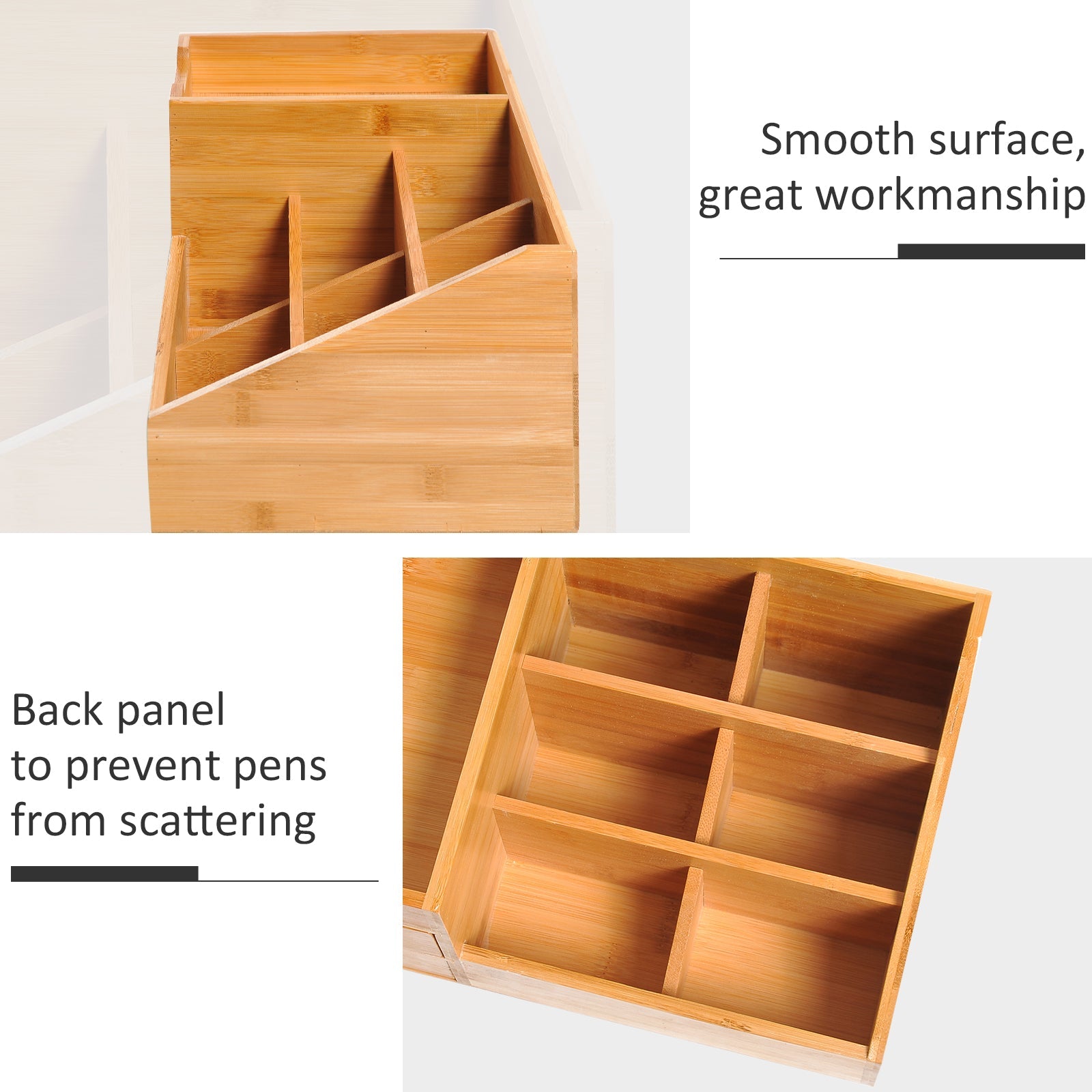 Bamboo Desk Organiser with 7 Storage Compartments & 2 Drawers